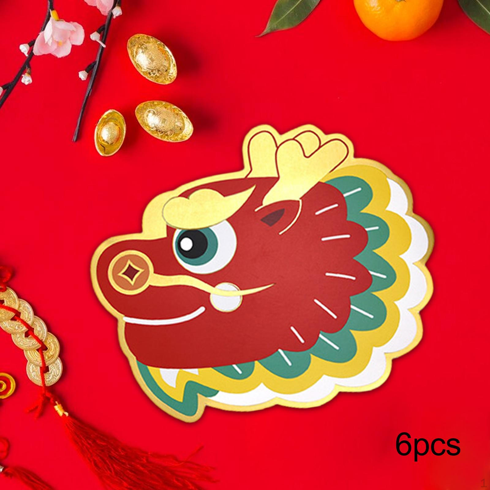 

6 X Red Year Envelopes, Traditional Hongbao Wishes, Packages, Spring Festival Gold Red Green