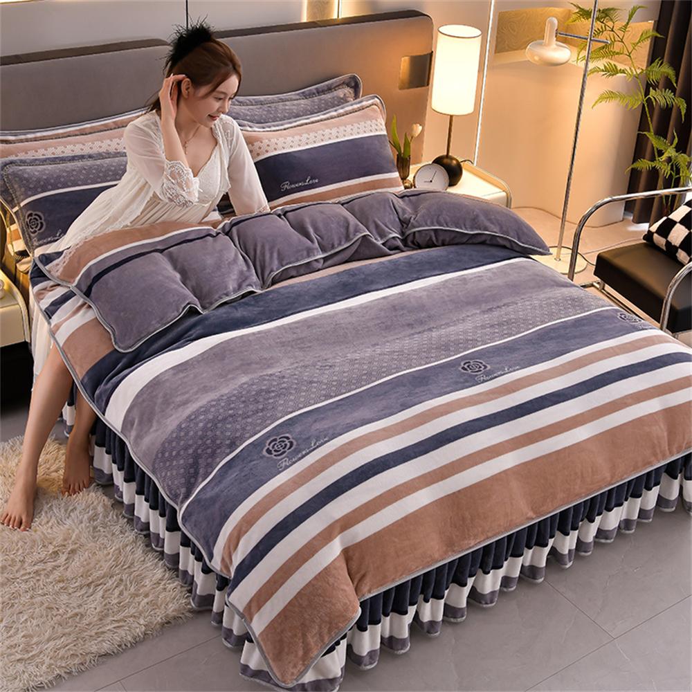 Light Luxury Milk Velvet Four-Piece Set Autumn Winter Warm Thicken Anti-static Duvet Cover Bed Sheet Pillowcase King Bedding Set