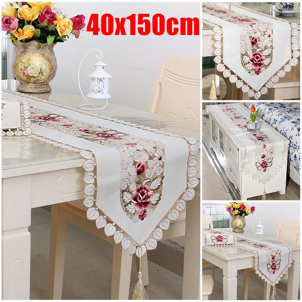 Embroidered Table Runner Tablecloth Lace Rectangle Dining Table Cloth For Party Kitchen Placemat Home Decor Dust Cover