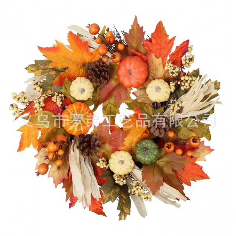 Harvest Wreath With Pumpkins Berries Vine Circle Halloween Thanksgiving Door Decor