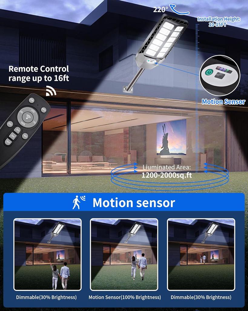 5000W Solar Lights Outdoor, IP66 Waterproof, 6500K Dusk to Dawn LED Security Flood Light with Remote for Yard, Garden, Patio - 1