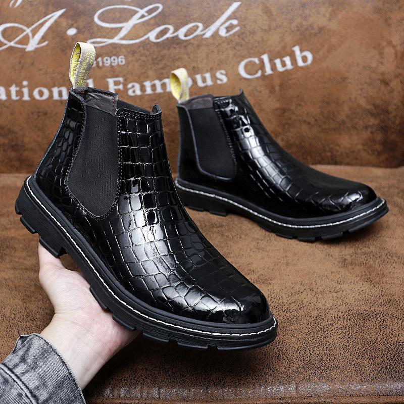 New Retro Leather Boots Men Chelsea Boot Handmade Winter Shoes Casual Comfortable Ankle Boots Waterproof Boots Crocodile Pattern