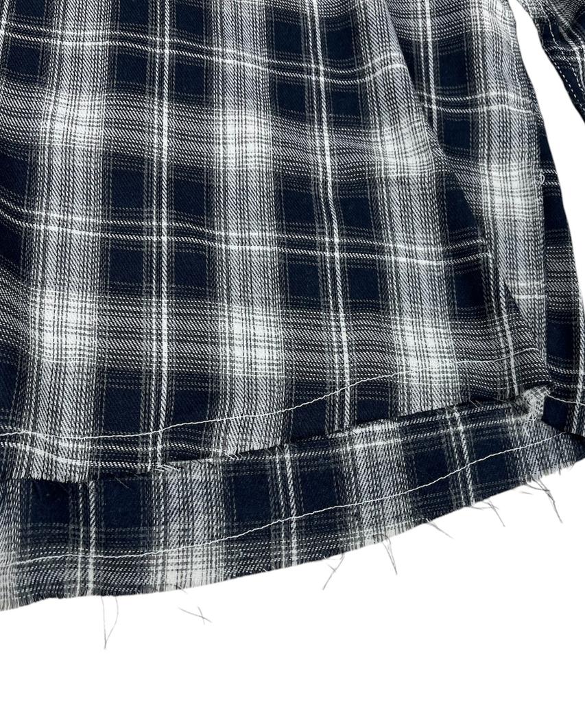 SK8ER ROCK Cross Cut-Off Tartan Check Hoodie Shirt ((Marine))
