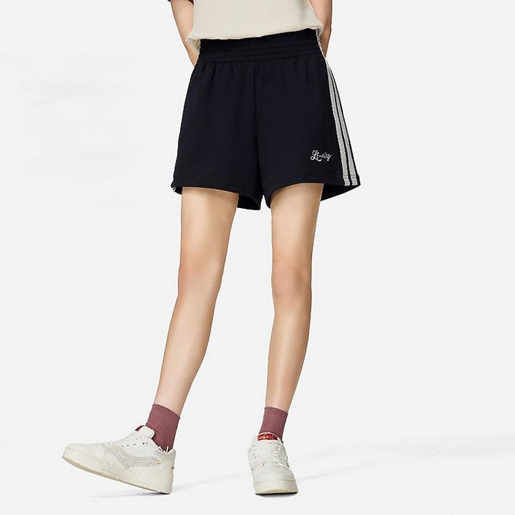 Li Ning Sports Trend Series Color Block Striped Logo Embroidered Straight Leg Sports Shorts Women Shorts Black AKSS772-1