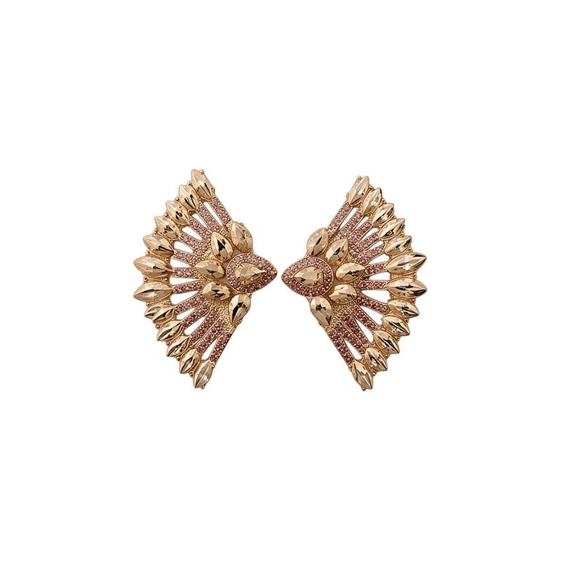 Luxury Silver Needle Rhinestone Fan-shaped Geometric Drop Stud Earrings - Vintage High-end Design