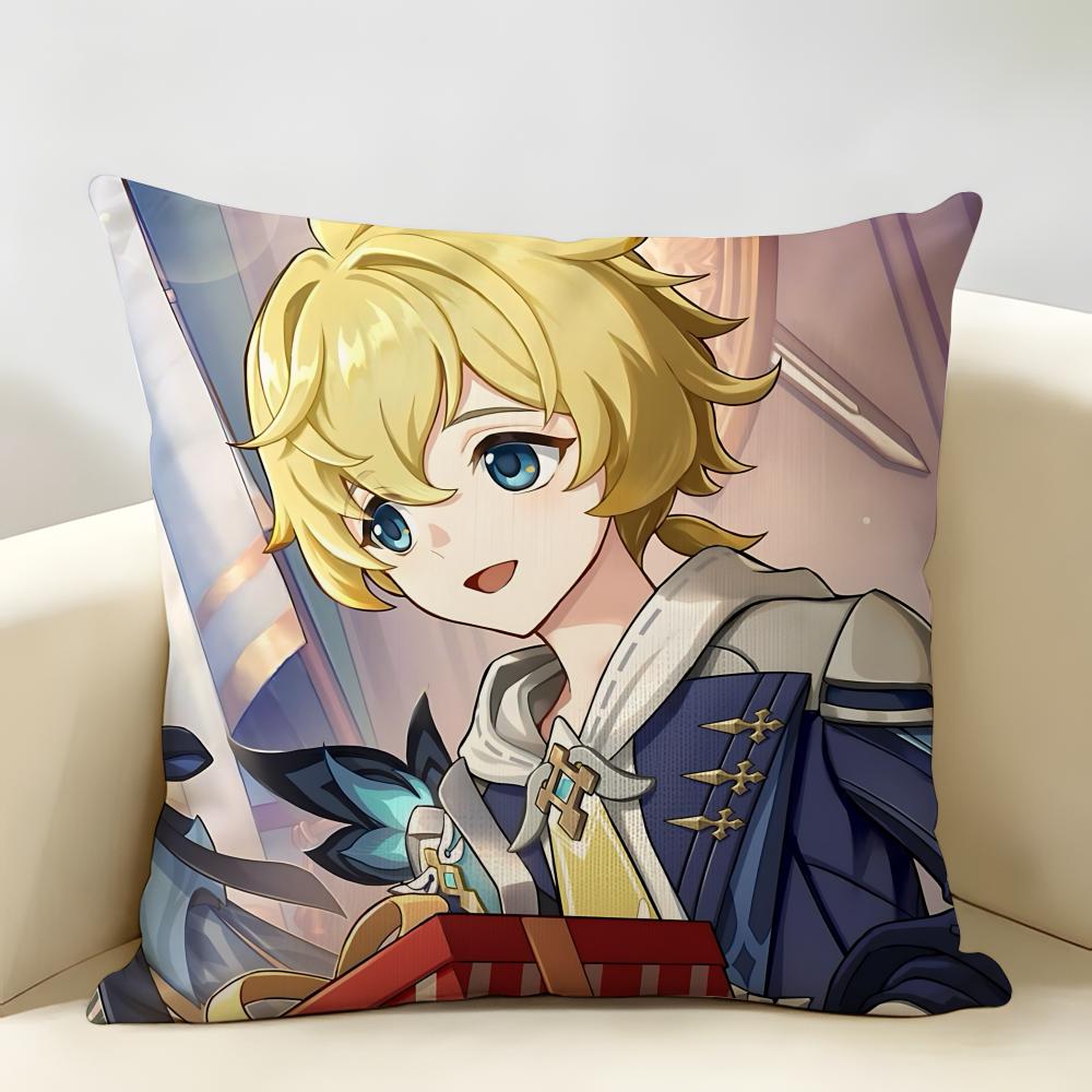 Mika Genshin Game Cushion Cover Natural Linen Organic Fabric DoubleSided Printing Room Sofa Decor Pillow Case