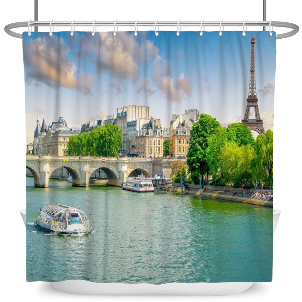 Venkovská krajina Sprchové závěsy Potok Kámen Lotos Buddha Koupelnový závěs Přírodní scenérie Vodotěsná Koupelna Domácí dekorace s háčky