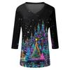 Trendy Vintage 3/4 Sleeve Top For Women,Ladies Casual Three Quarter Sleeve V-neck Printed T-Shirt Blouse