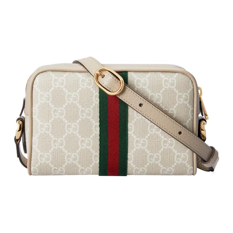 Gucci Ophidia presbyopic logo striped webbing canvas patchwork shoulder crossbody bag mini women's beige/white