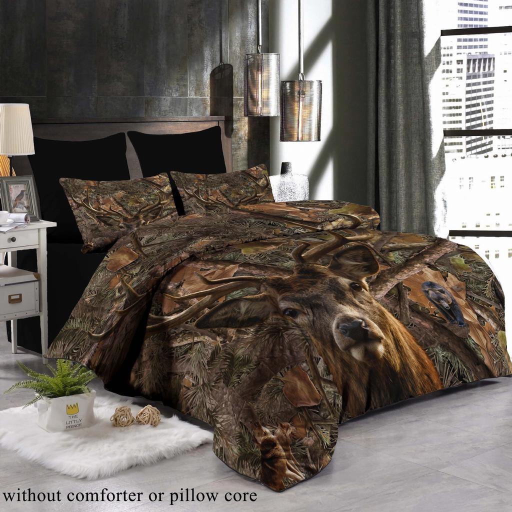 Elk 3D Digital Printing Three-piece Set To Map Custom Bedding Quilt Cover