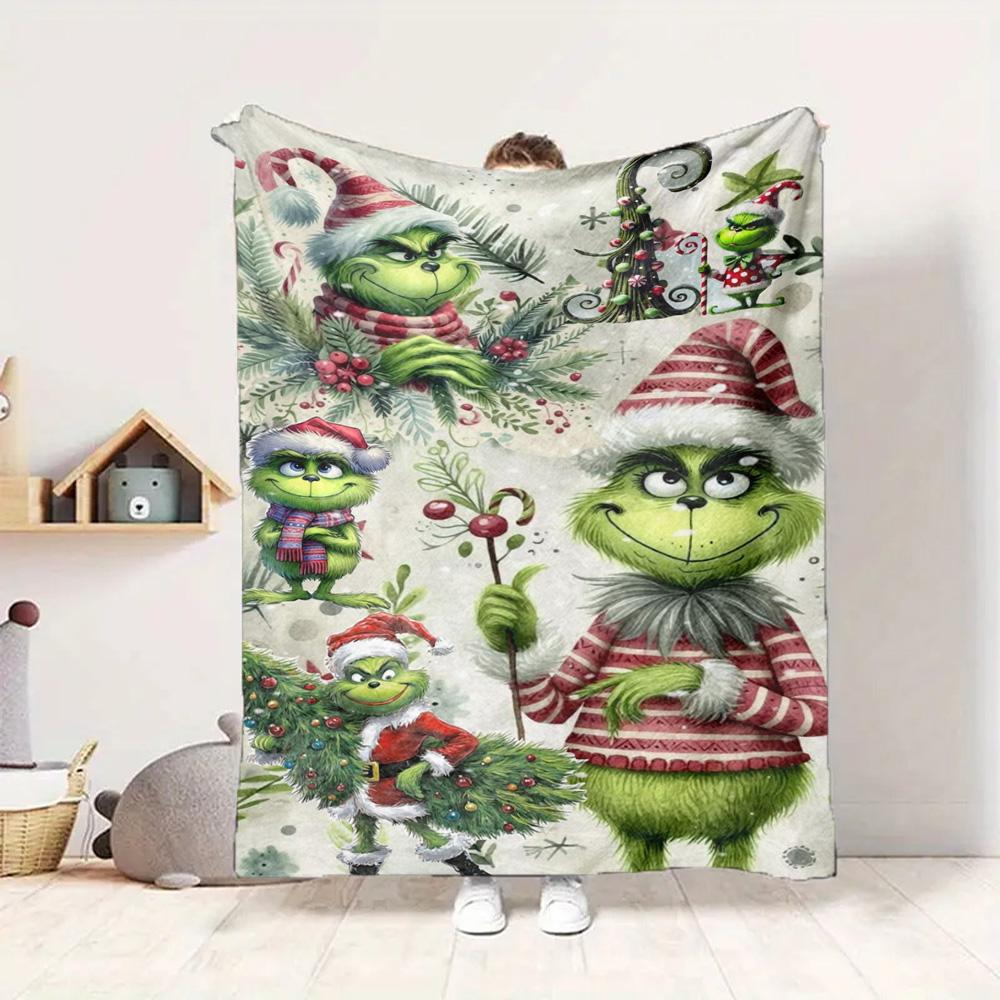 Grinch Christmas Flannel Blanket Throw Blanket Soft Warm Sofa Bed Camping Home Decor Unique Christmas Gift C9211500