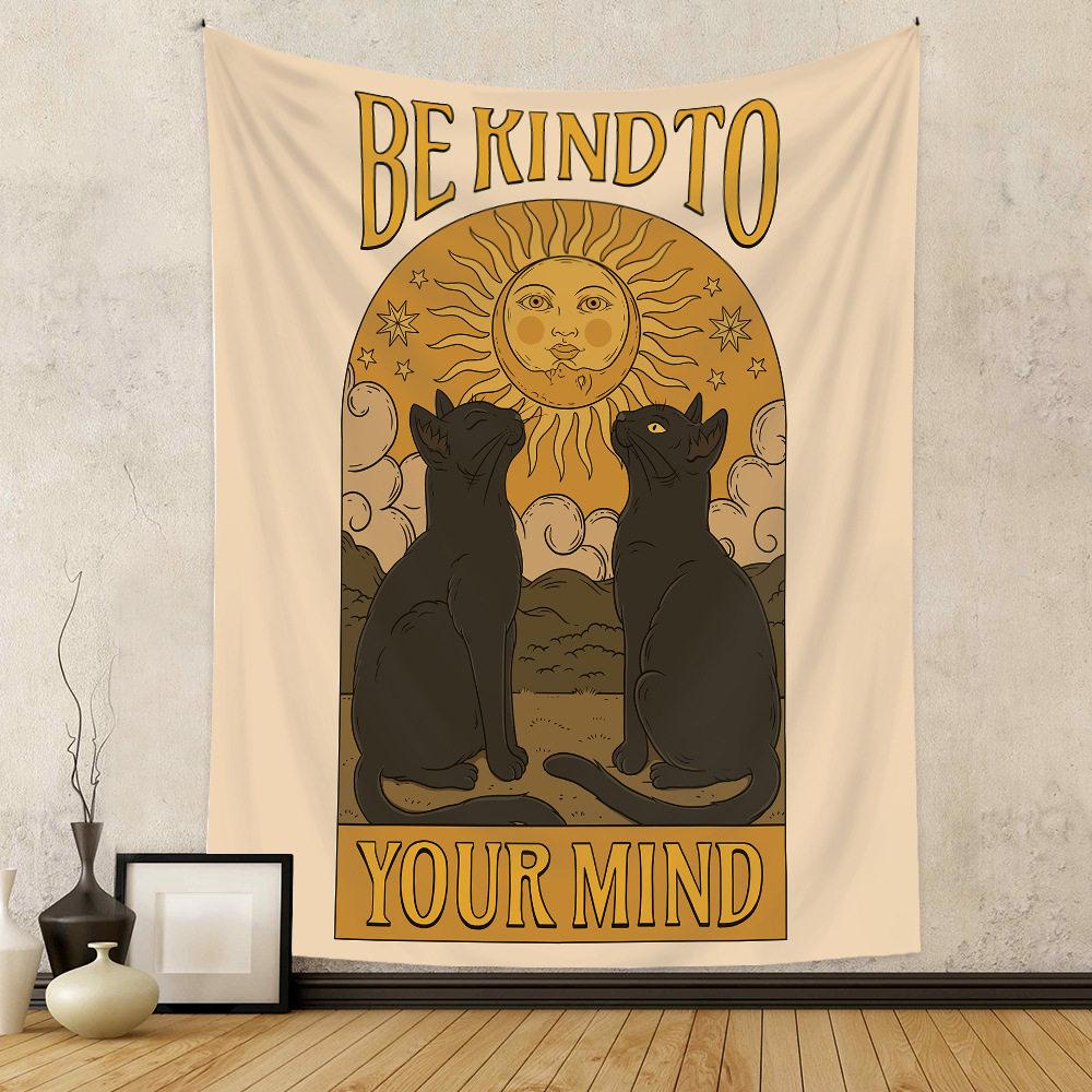 Vintage Tarot Cat Bohemian Wall Tapestry for Bedroom Decor Artwork Cat Tarot Vintage Boho Style Hanging Tapestry
