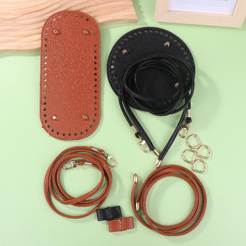 3 pièces/ensemble DIY Rond/Ovale PU Cuir Sac Accessoires Fait Main Durable Crochet Sac Fond Sac Bandoulière Cordon de Serrage Accessoires
