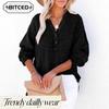 Blusas y camisas de manga larga con cuello en V y estampado de color sólido informal a la moda para mujer