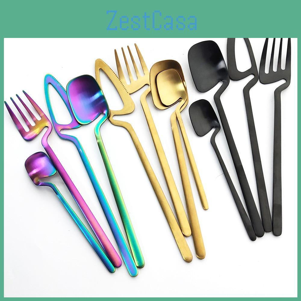4pcs Knife Spoon Dining Rainbow Fork 304 Stanless Steel Flatware Cutlery Sets Ice Cream Dessert Coffee Spoons Dinnerware