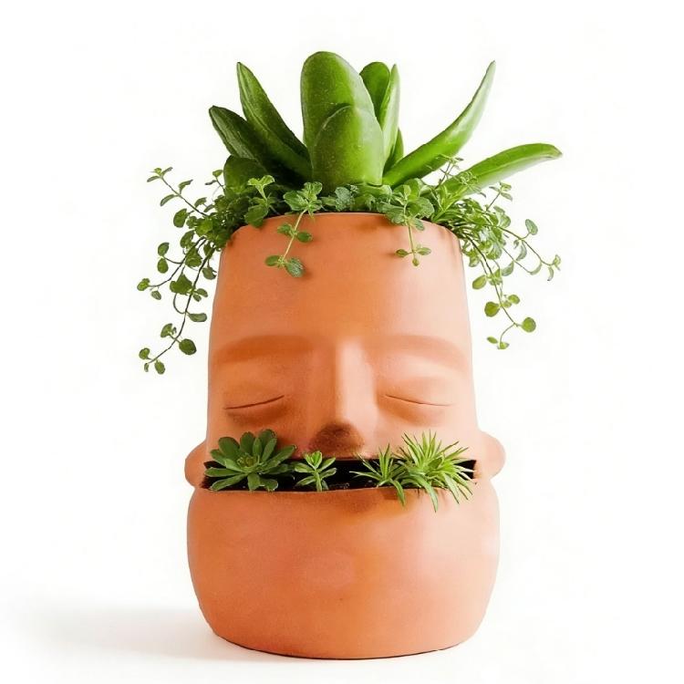 Striking Red Clay Face Formed Flower Holder Designed For Superior Root Ventilation