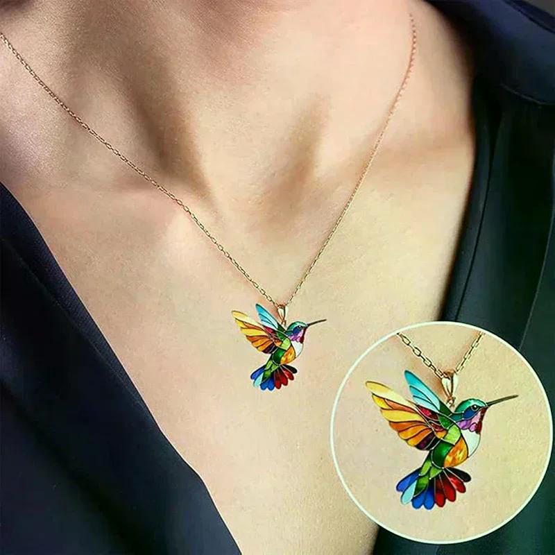 1PC Acrylic Hummingbird 2D Bird Shape Necklace for Women Girls Neck Charms Spring Summer Jewelry Gifts Accessories
