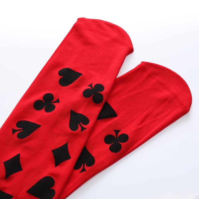 Christmas Party Thigh-High Clown Socks with Playing Card Design