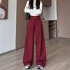 Encore Red Straight Jeans for Women In Autumn and Winter New Style Plush Thickened High Waist Slimming Floor Loose Pants