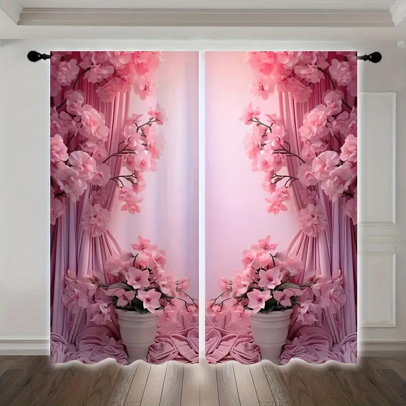 2pcs - Romantic Pink Printed curtains, appropriate used for home decoration in bedrooms and family rooms Durable Material