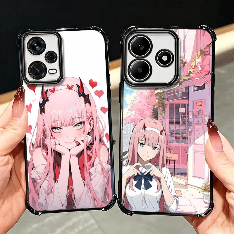 Zero Two 02 Kawaii Cute Plating Phone Case For Xiaomi Redmi Note 14 15 Pro Plus 13 12 11 11S 11T 10 9S 9 5G Anti-Fall Airabag Co