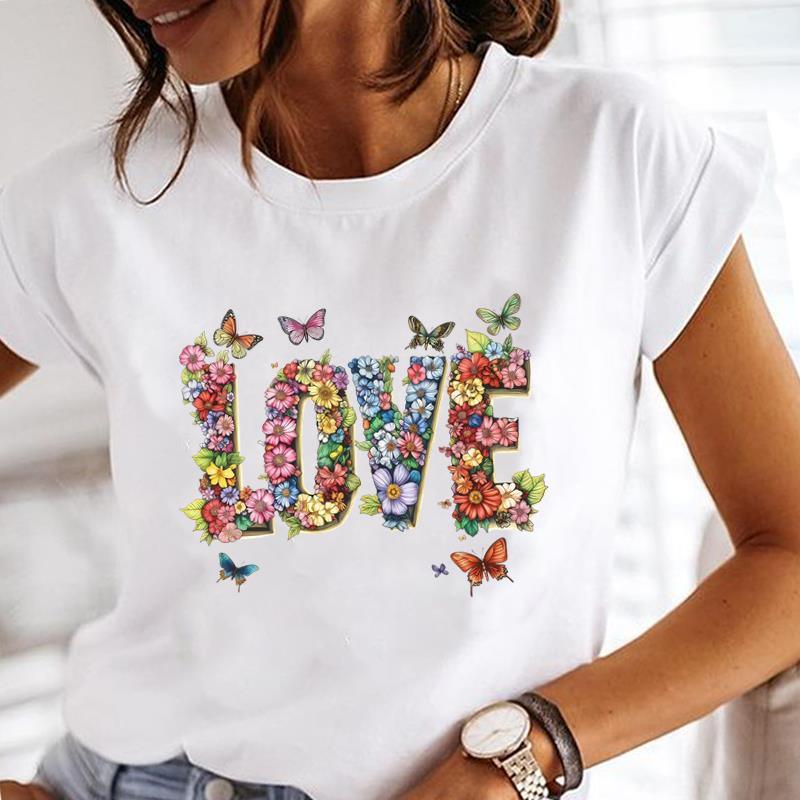 (Asian Size) flower style cute Lady Female Top Printed Clothing Casual T Shirt Fashion Graphic Short Sleeve T-shirts Women Tee