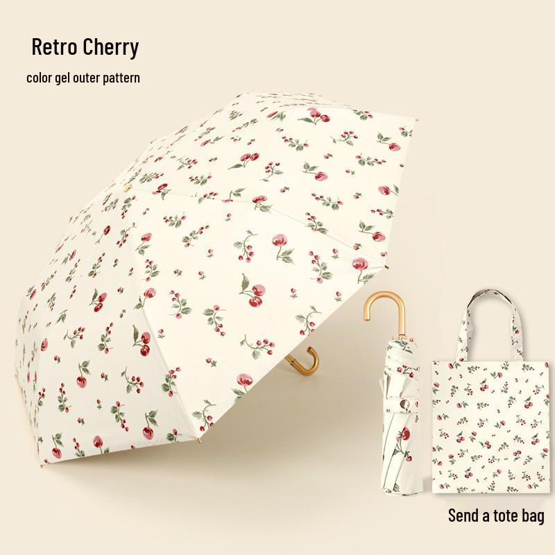 Gold Curved Hook Sunshade Sun & Rain Anti-UV Folding Umbrella for Women