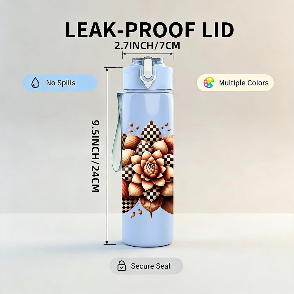 1PC Leopard Succulent Flower Graphic,750ml Color Plastic Sports Water Bottle,Leakproof Flip Straw Lid,Suitable for Sports Office Home Use