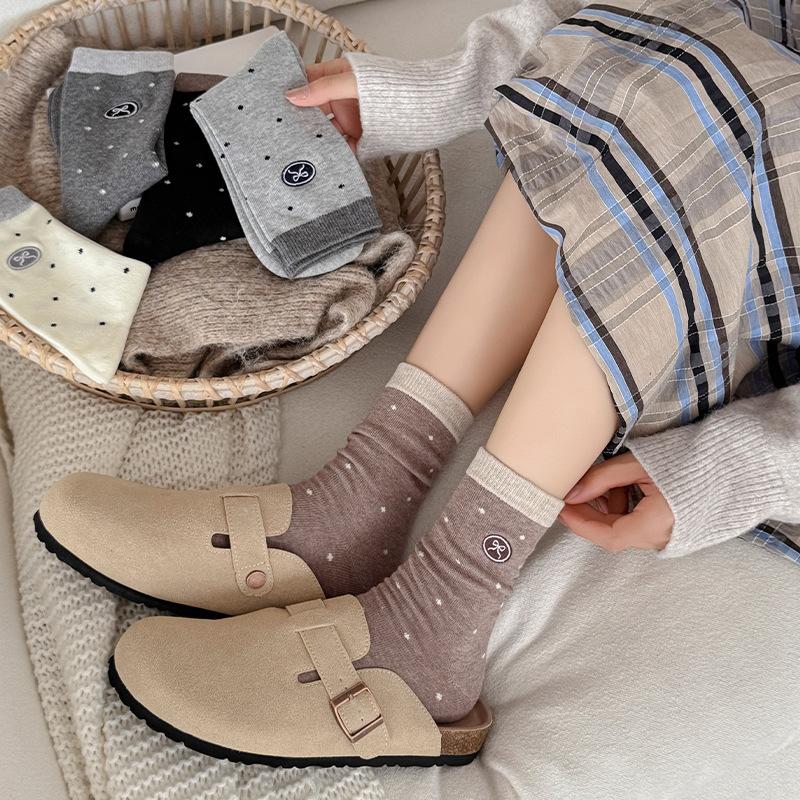 Boneless Polka Dot Socks Cotton Socks White Medium Tube Socks Autumn Tide Cute Embroidered Bow Stockings