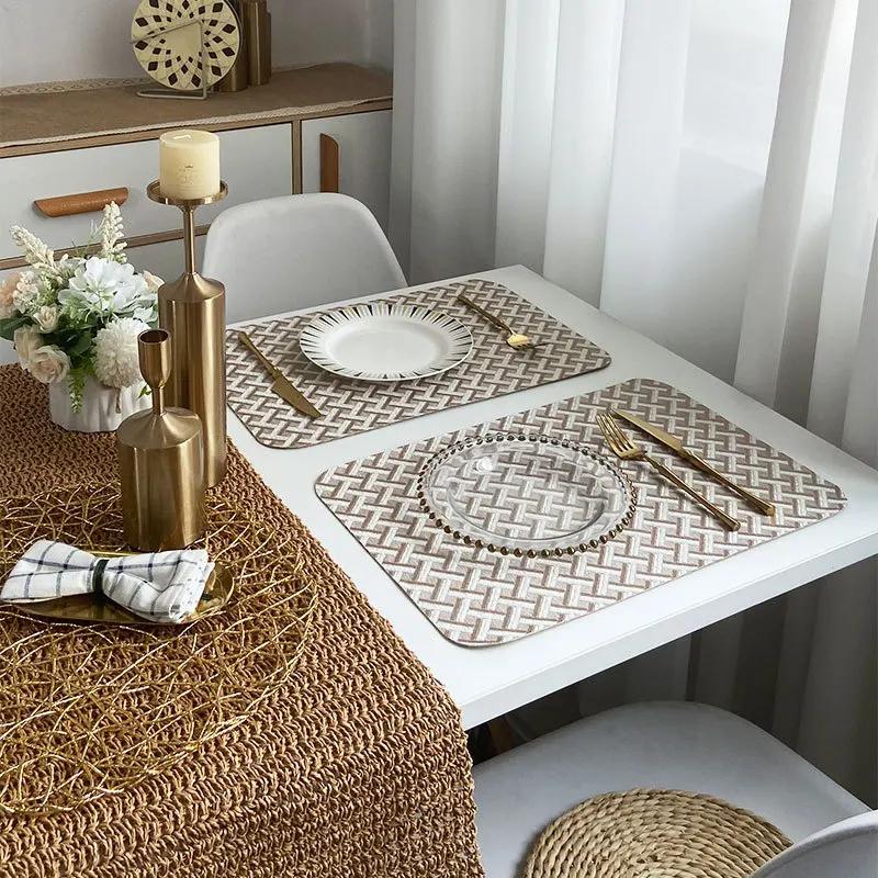 Polyester Herringbone Jacquard Fabric Placemats Non-Slip Heat-Resistant Creative Table Mats Home Dining Decor