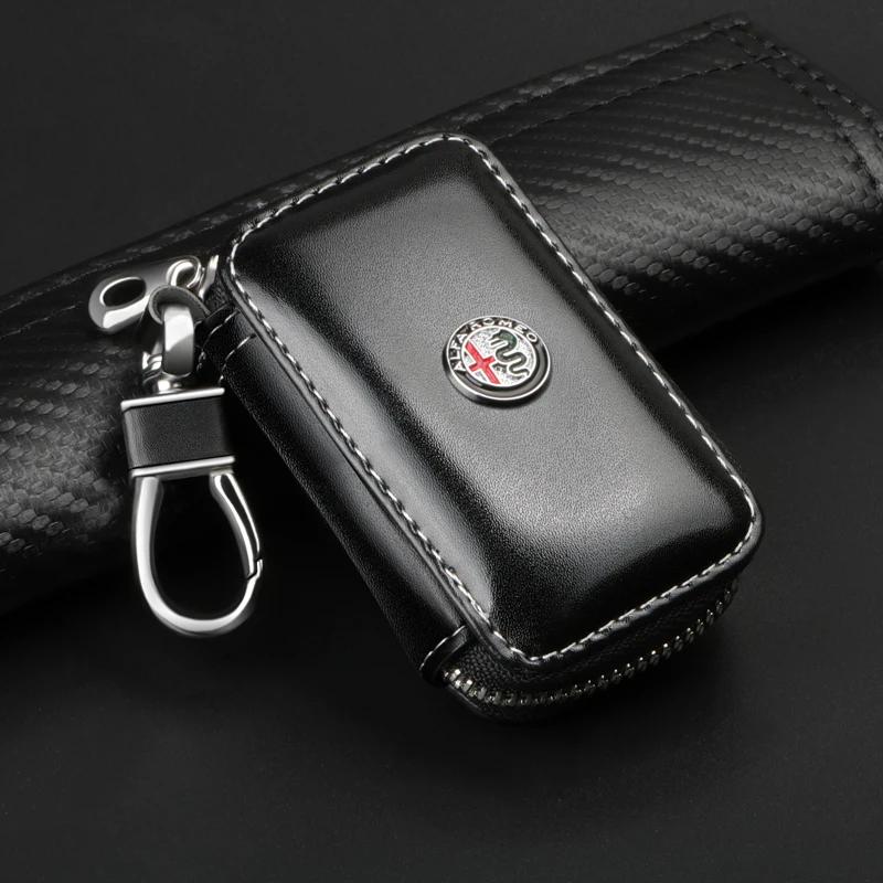 trbdm9 for Leather Car Key Case Multi Function Key Storage Bag For Alfa Romeo Giulia Stelvio MiTo Giulietta Tonale 4C 156 Accessories