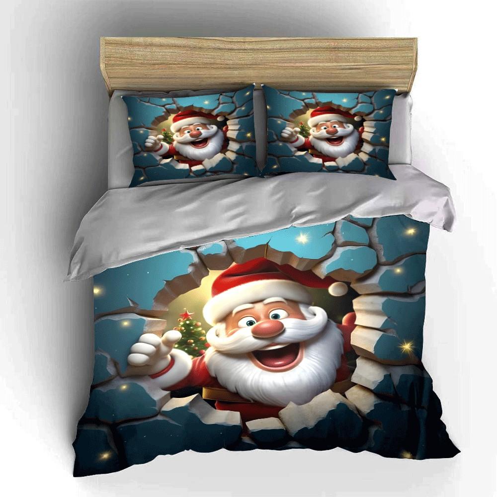 Santa Christmas Set For Festive Decor Exquisite Three-Piece Bedding Set Gift For Kids And Adults EU Twin 135X200cm&set