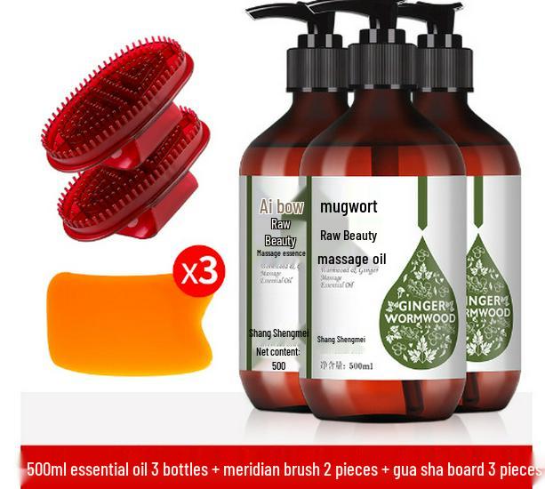 Zázvor Pelyněk Masážní olej na celé tělo a obličej s tepelnou terapií pro meridiány, Gua Sha a úlevu ramen/krku.