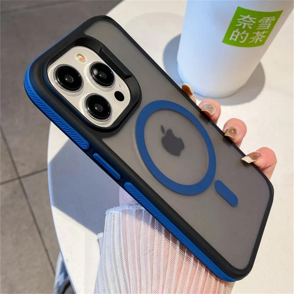 Luxury Frame Colorful Matte Translunt Magnetic For Magsafe Case For iPhone 14 11 12 13 15 Pro Max Plus Wireless Charging Cover