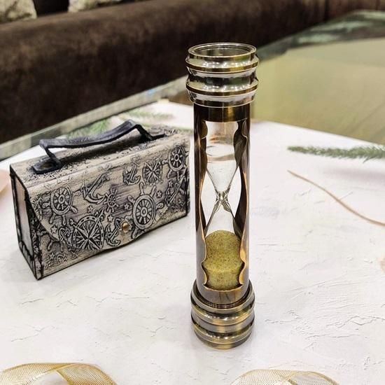 15.24 Cm Hourglass Sand Timer, Brass Sand Timer, Brass Figurine, Home Decorations, Brass Compass, Leather Case, Wedding Gift