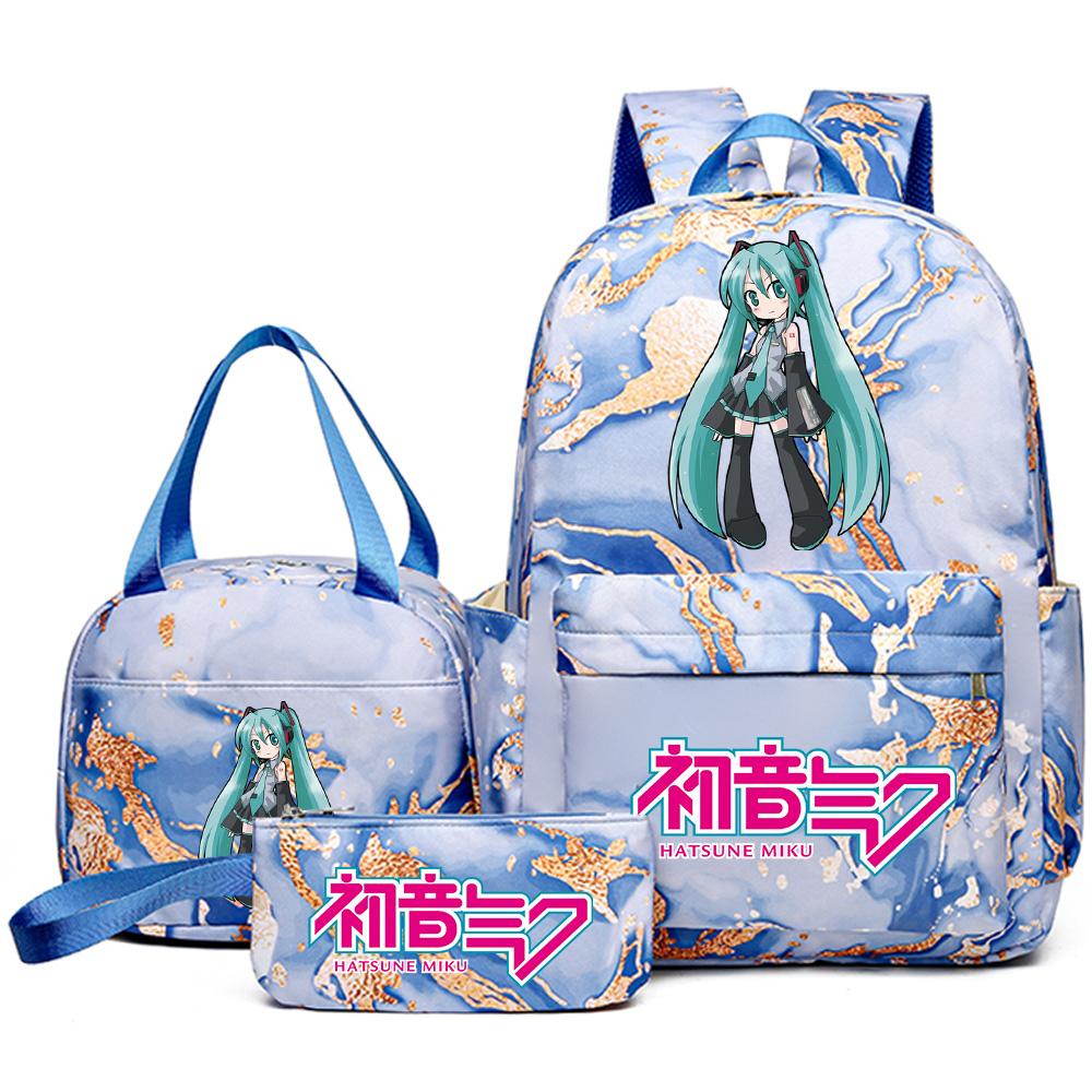 3Pcs/set Anime Hatsune Miku Printed Backpack Handbag Pencil Case for Teenager Student Bookbag Schoolbag Women Large Capacity Waterproof Travel Bag