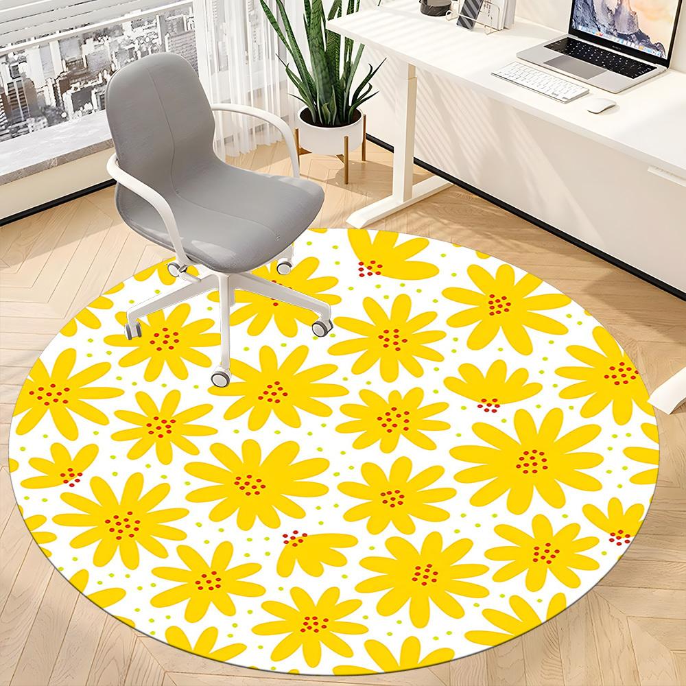 1pc Flower Pattern Office Round Area Rug,  Mat Suitable For Office, Under Office Chairs Bedroom Living Room Home Decor, Room Deco
