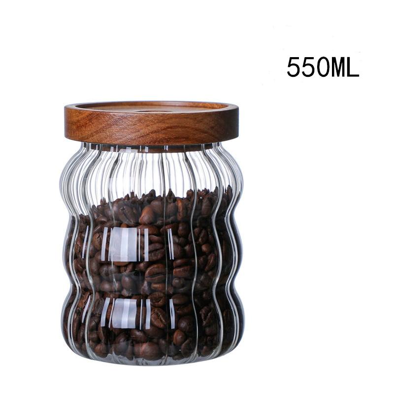 Kitchen High Borosilicate Glass Sealed jar Canister Glass Container Wood Lid Food Storage Jar Coffee Bean Wheaten Grain Oat Can