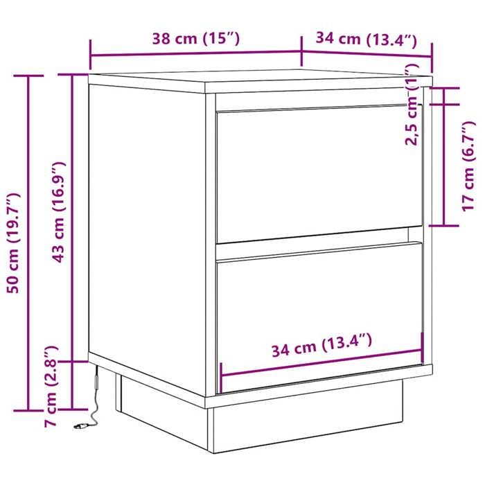 VidaXL Table de chevet avec lumières LED blanc 38x34x50 cm, table de nuit, table de lit, table d'appoint, armoire de lit, 861283