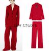Strap High Waist Elegant Casual Trousers 2550677 Straight Cut Long Sleeve Lapel Blazers 2555677