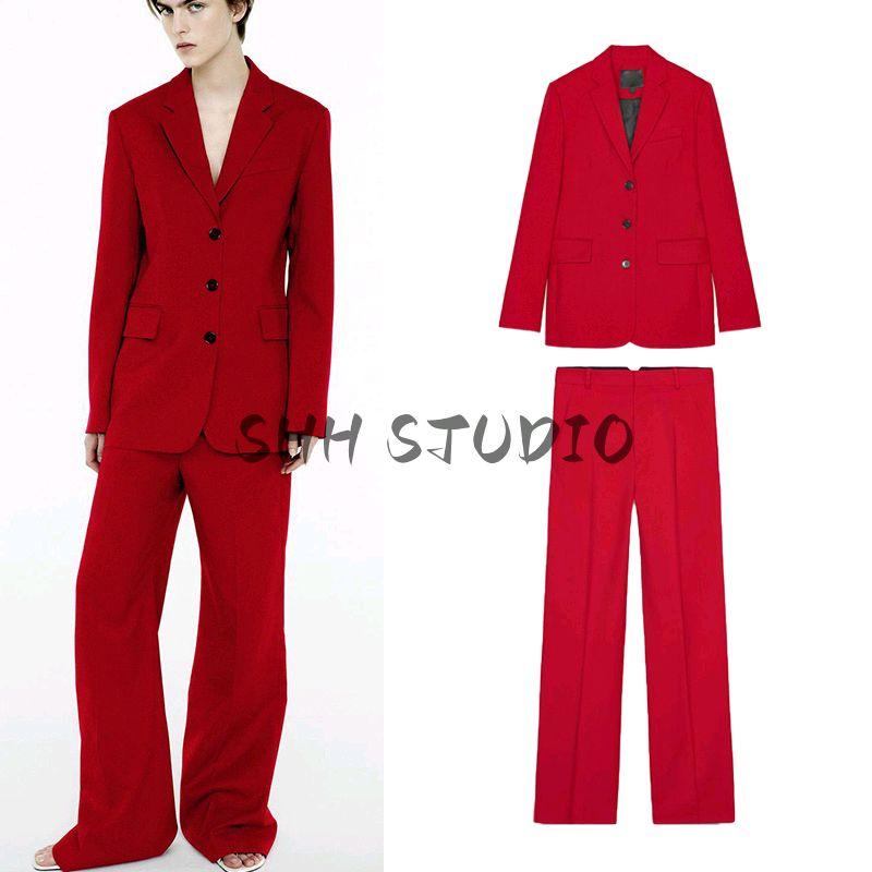 Strap High Waist Elegant Casual Trousers 2550677 Straight Cut Long sleeve Lapel Blazers 2555677