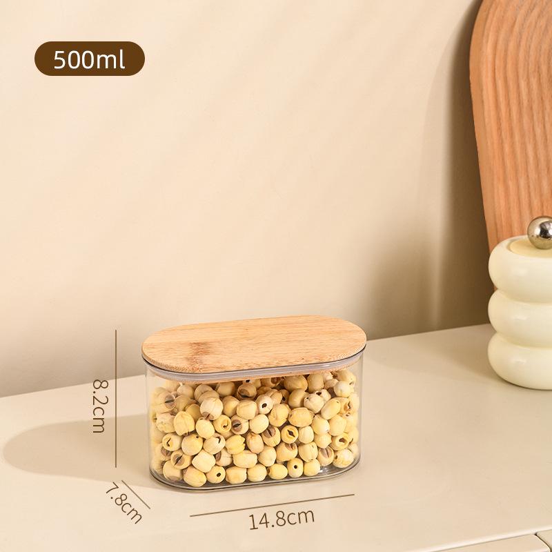 Food-Grade Transparent Plastic Storage Jar with Bamboo Lid for Noodles and Grains