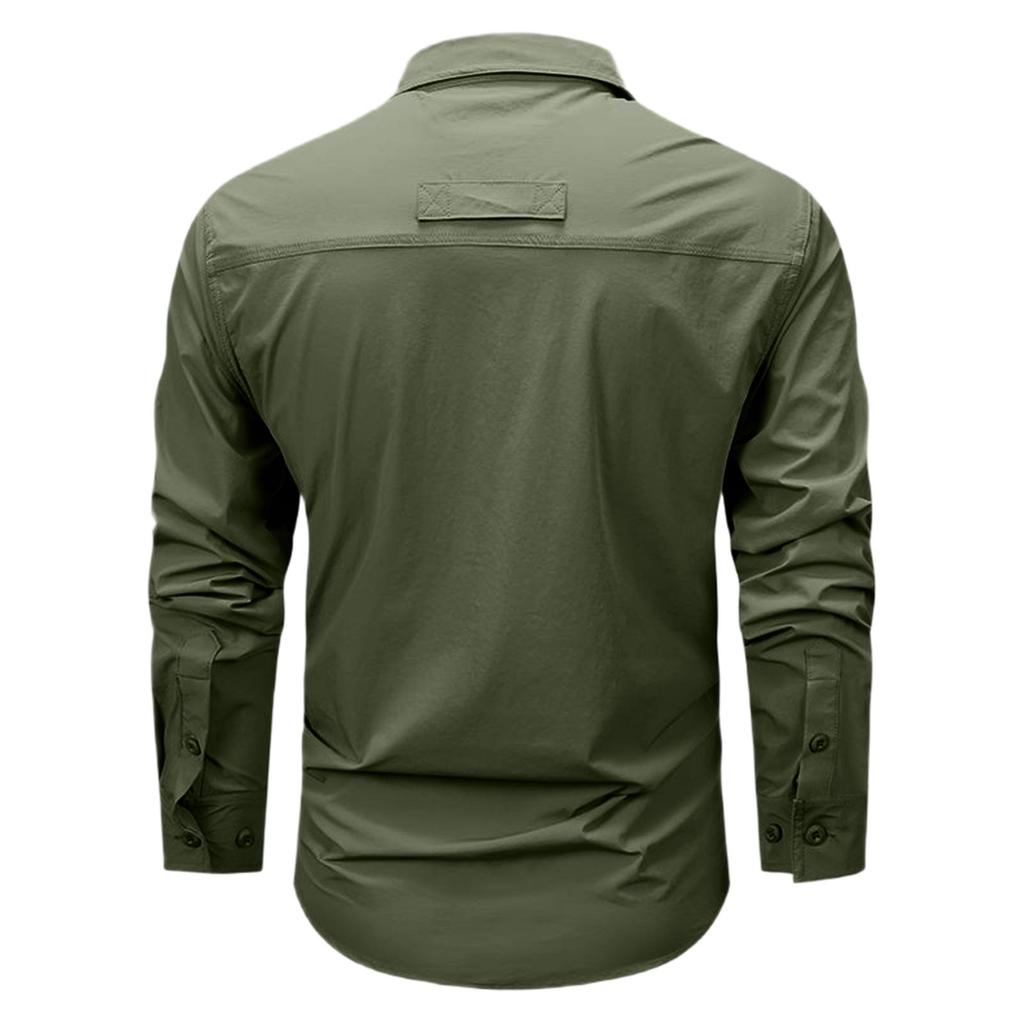 Men's Vintage Loose Fit Casual Work Shirt Long Sleeve Button Down Outdoor Utility Shirt with Multiple Pockets and Durable Fabric