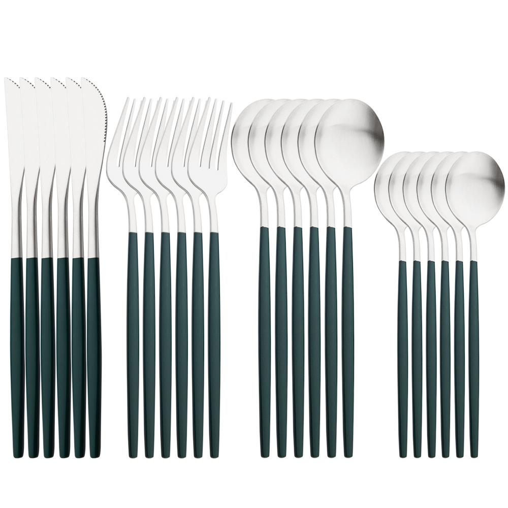 JANKNG 24Pcs Matte Dinnerware Golden Knife Fork Dessert Spoons Flatware Set Stainless Steel Cutlery Set Kitchen Silverware Set