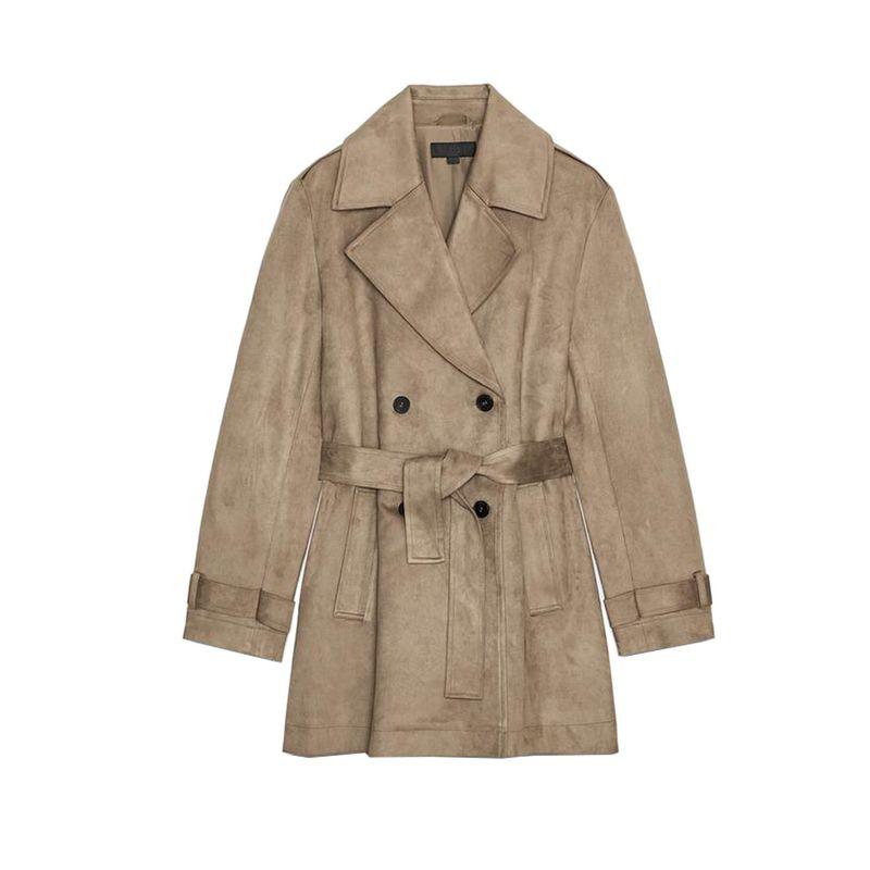 

Fall New Women s Clothing Double Breasted Button Long Sleeves Lapel Pocket with Suede Effect Trench Coat 3046279 Tan L
