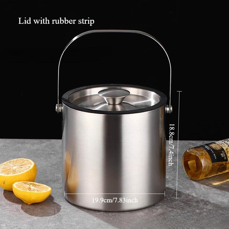 3/4L Stainless Steel Insulated Ice Bucket Double Walled Beverage Tub Comfortable Carry Handle Ice Container Bar Tools