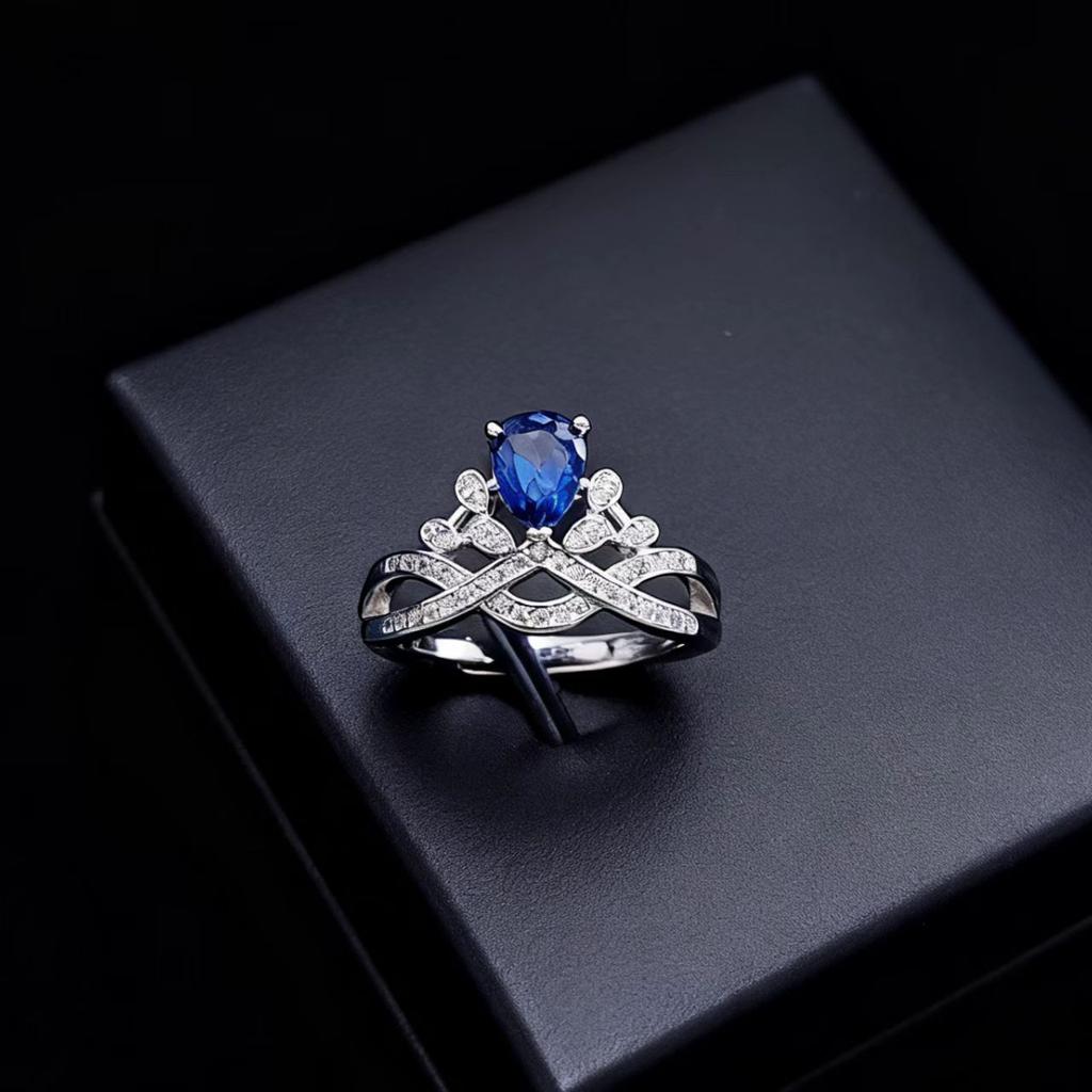 The Same Luxury Water Drop Pear-Shaped Crown Emerald Ring Colored Gemstone Ring Lady