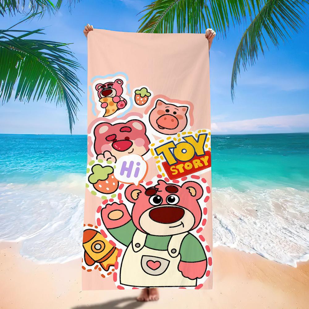 Pink Cute Strawberry Bear Beach Towel Anime Cartoon Beach Towel Quick Drying Microfiber Bath Towel Children S Bath Towel 140x70 (microfiber)