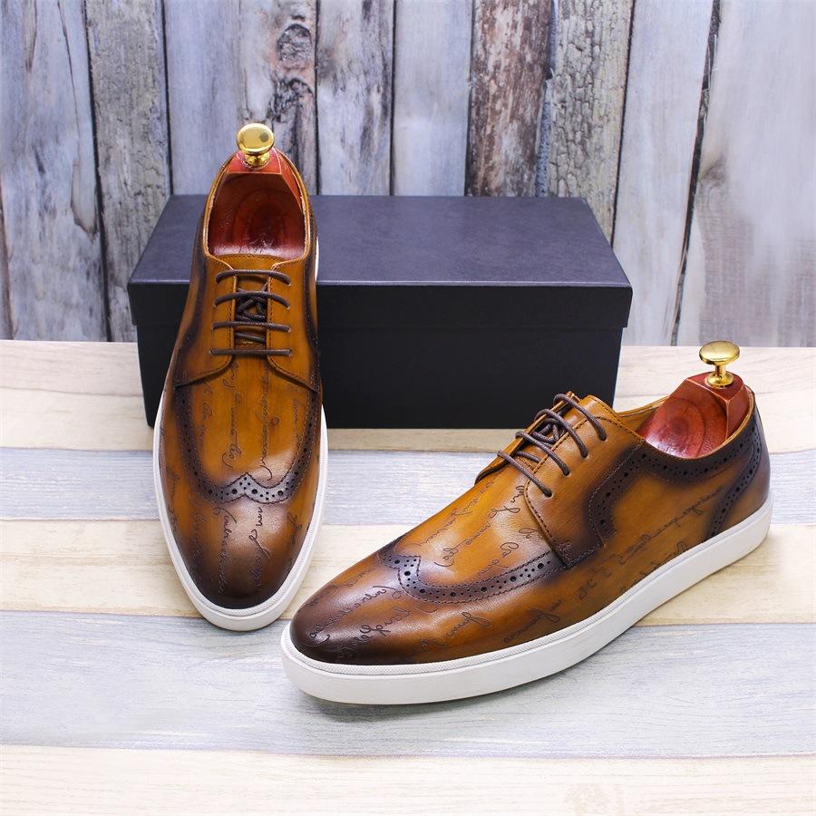 Fashion Men's High-grade Casual Leather Shoes Classic British Style Handmade Men's Shoes Brown Fashion Comfortable Flat Shoes A21