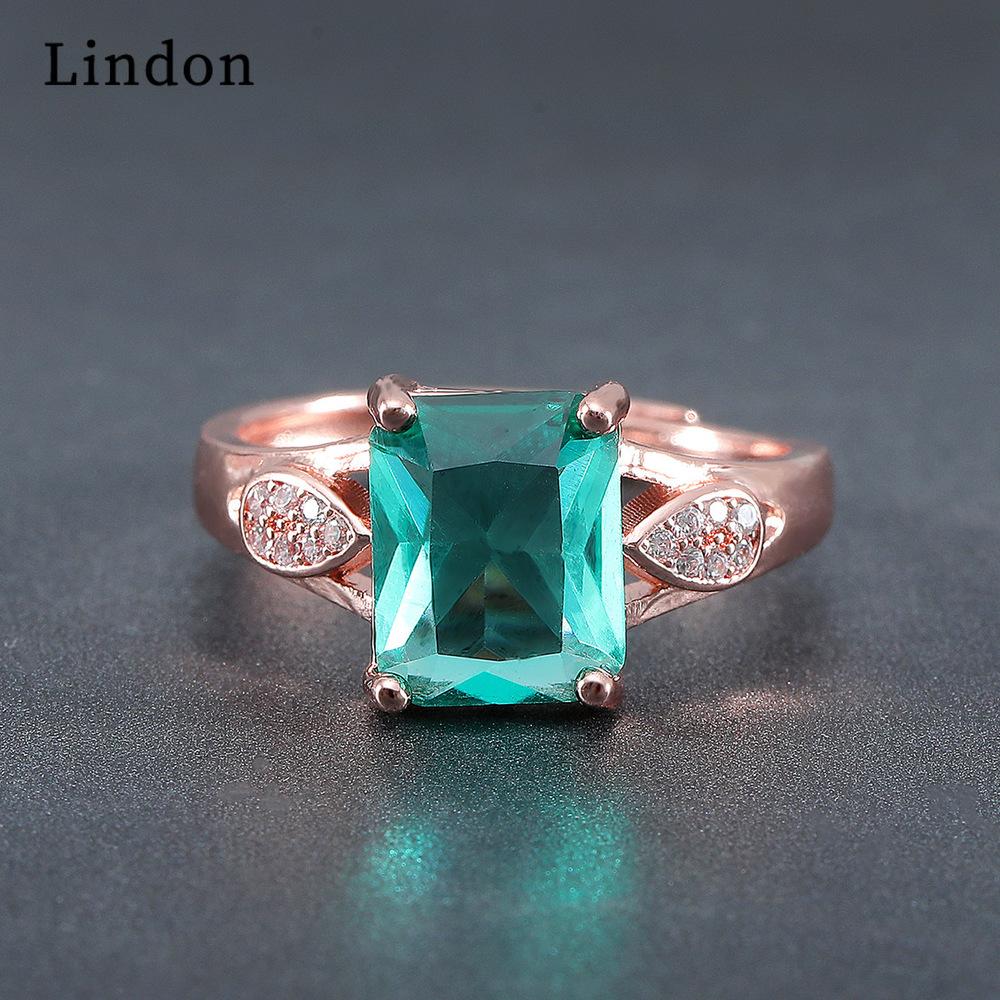 

Классическое кольцо Lindon из медного сплава с цирконием, женские ювелирные изделия, свадебный подарок для вечеринки зелёный